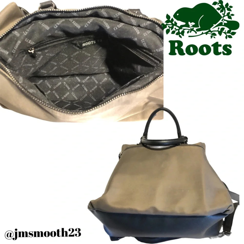 RARE: Roots 73 Olive green & black convertible tote to backpack